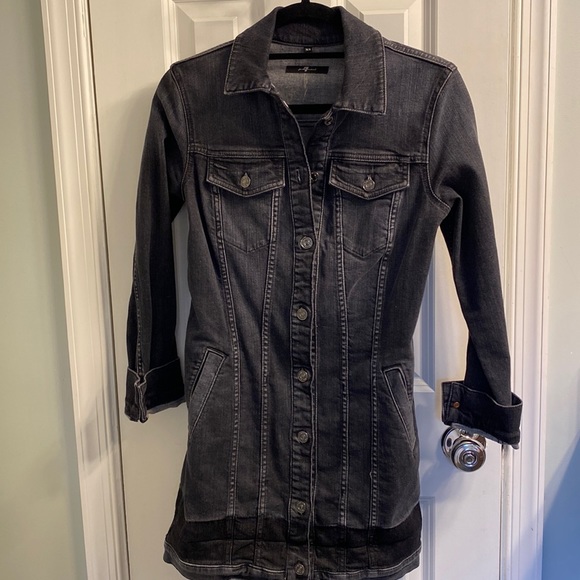 7 For All Mankind Long Trucker Denim Jacket - Picture 7 of 10